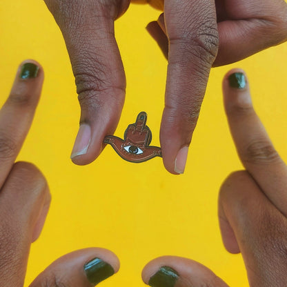 rude hamsa enamel pin